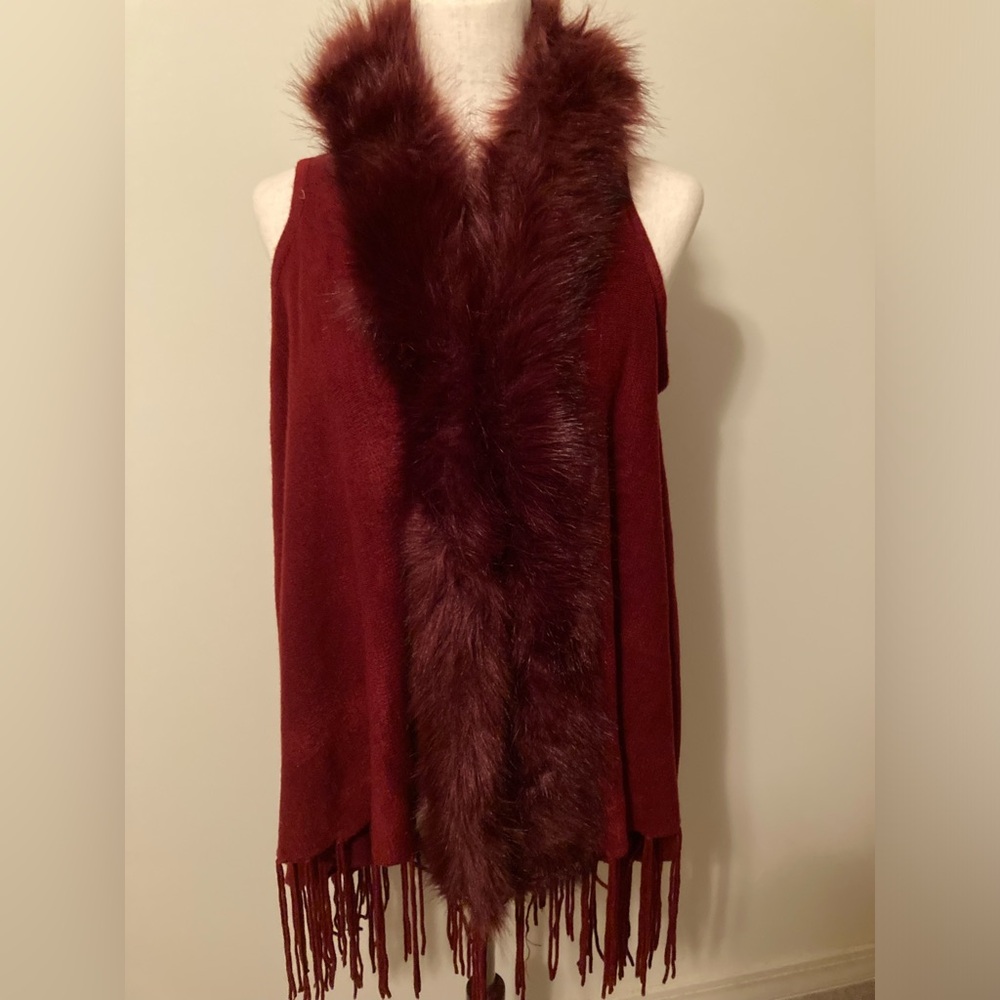 Furry Vest Burgundy- one size